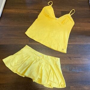 Y2K VICTORIA’S SECRET LEMON YELLOW MINI TENNIS SKIRT SKORT AND TOP SET SZ L & M